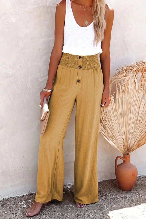 daisy | high-waisted smocked trousers khaki