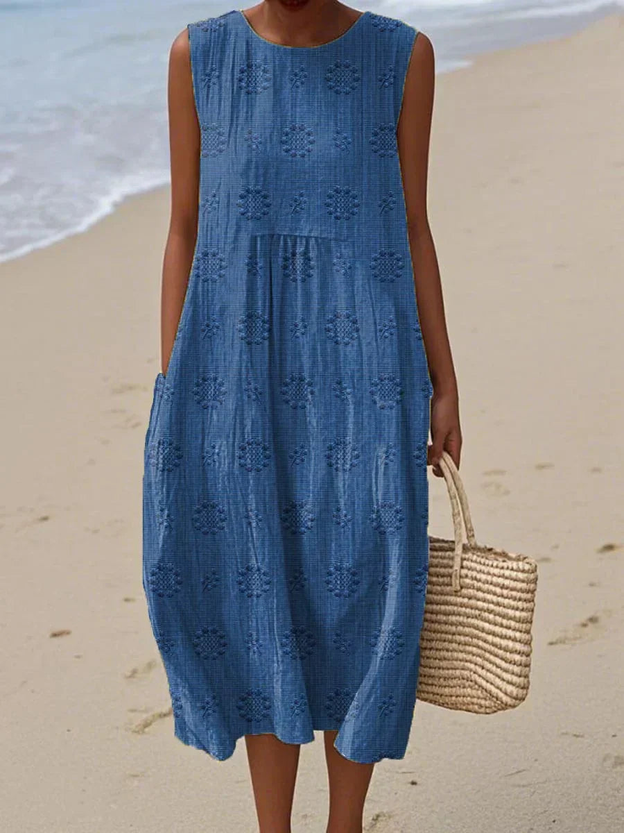 natalie | textured sleeveless midi dress blue