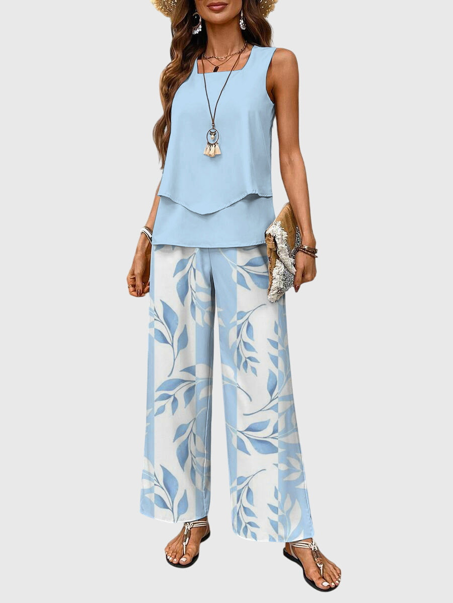 poppy | wide leg two-piece pants set blue