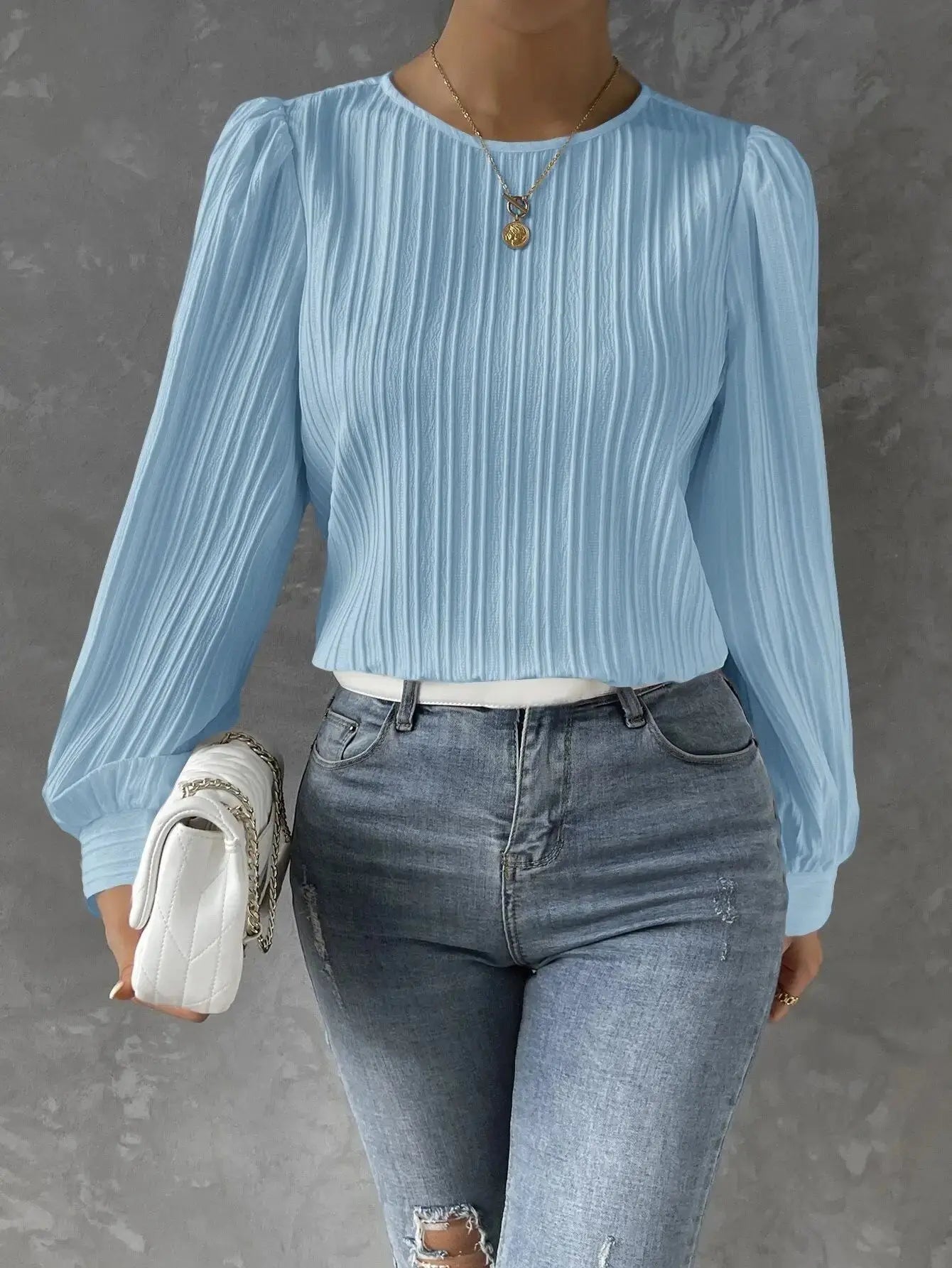 emma | timeless elegant blouse light blue