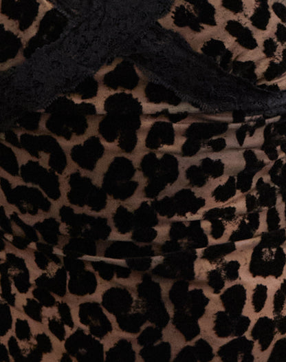 giorgine | leopard print mesh camisole with lace trim