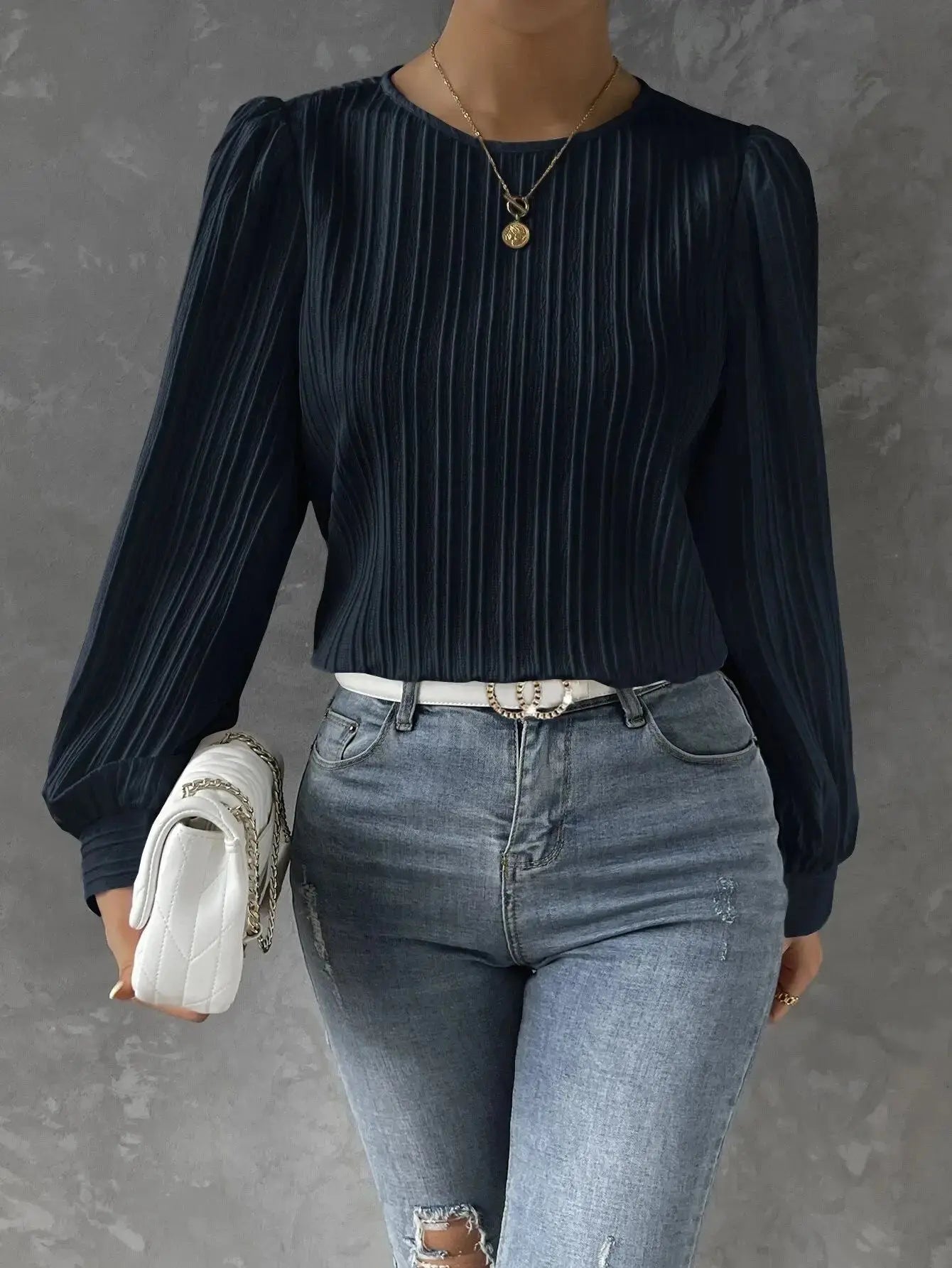 emma | timeless elegant blouse navy blue