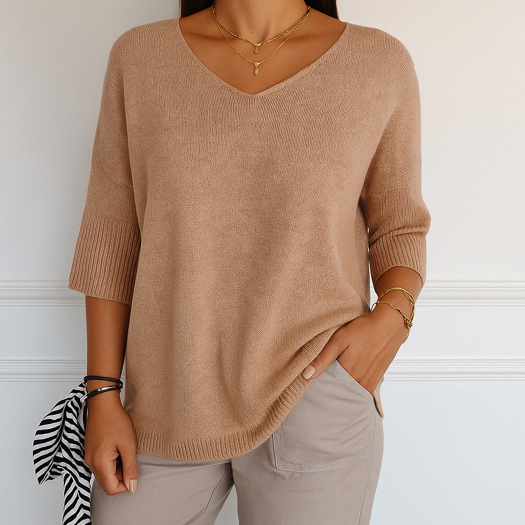 clara | v-neck short sleeve sweater cream