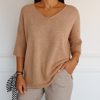 clara | v-neck short sleeve sweater cream