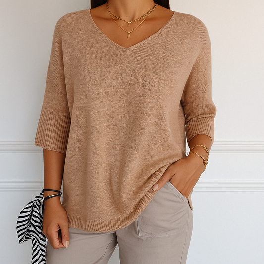 clara | v-neck short sleeve sweater cream