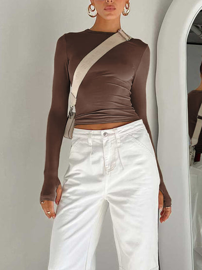 brooklyn | sleek summer crop top with long sleeves brown