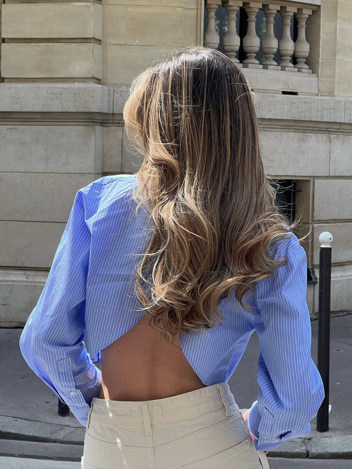 ciel | light blue striped cropped blouse light blue
