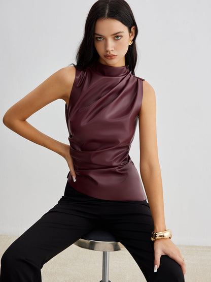 ella | sleeveless high neck top for summer burgundy