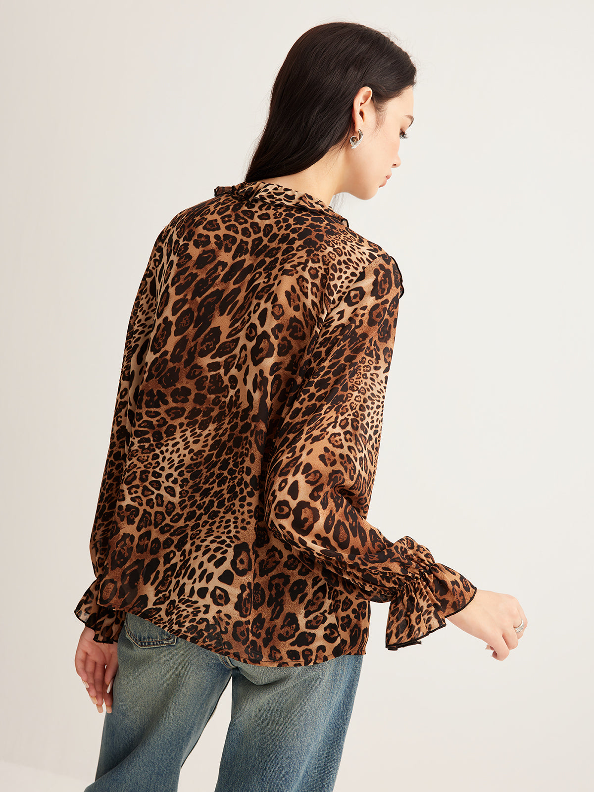 dakota | leopard ruffle neck blouse