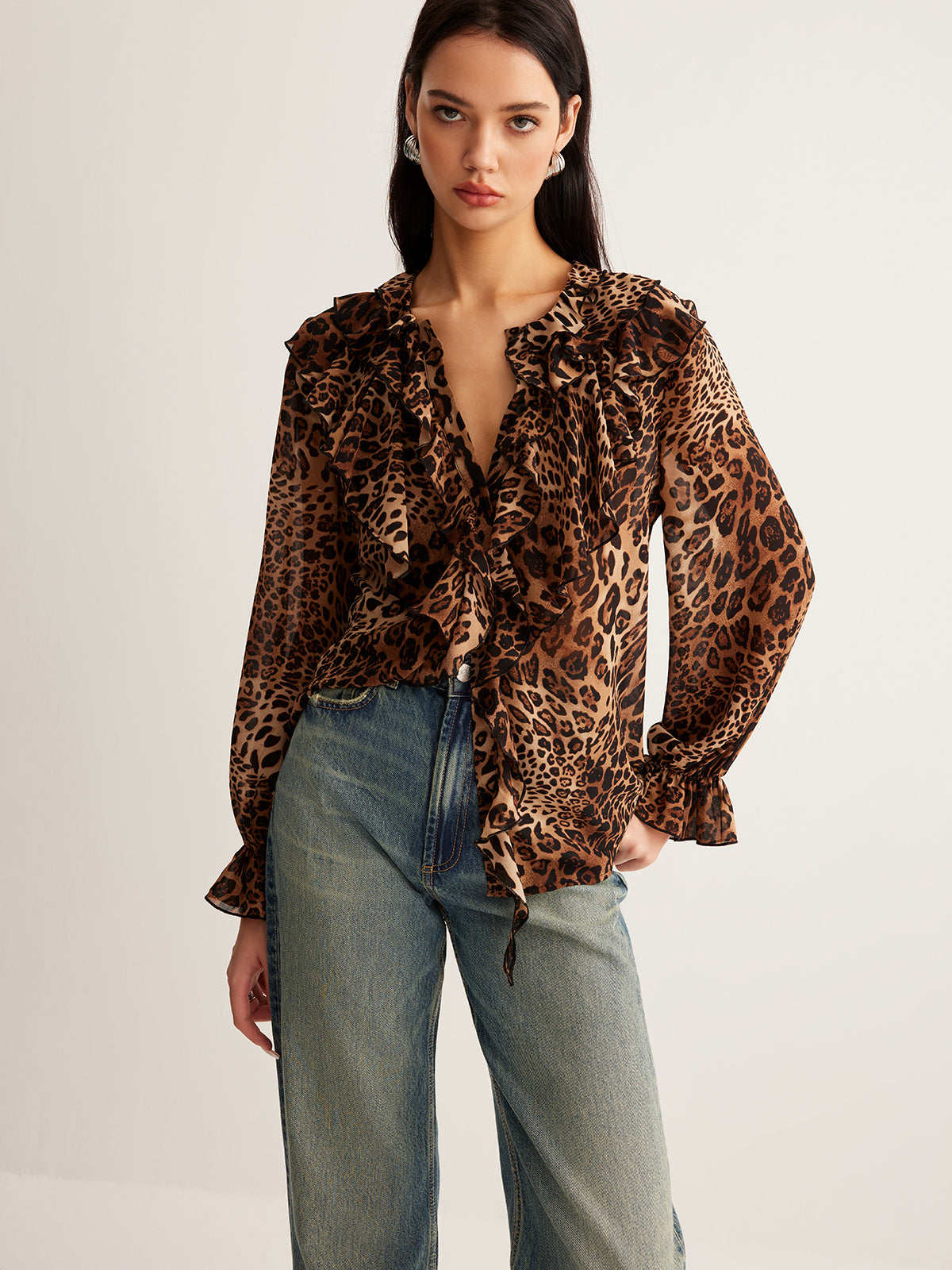 dakota | leopard ruffle neck blouse