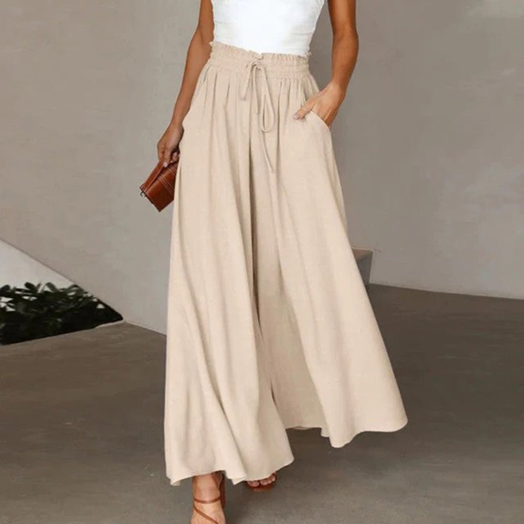 daisy | high waist wide leg pants with smocked drawstring beige