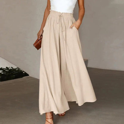 daisy | high waist wide leg pants with smocked drawstring beige
