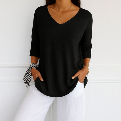 clara | v-neck short sleeve sweater black