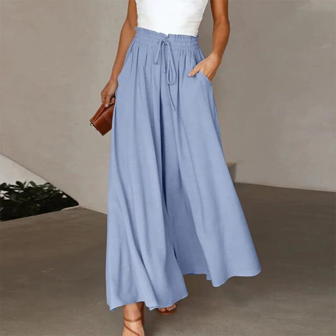 daisy | high waist wide leg pants with smocked drawstring blue
