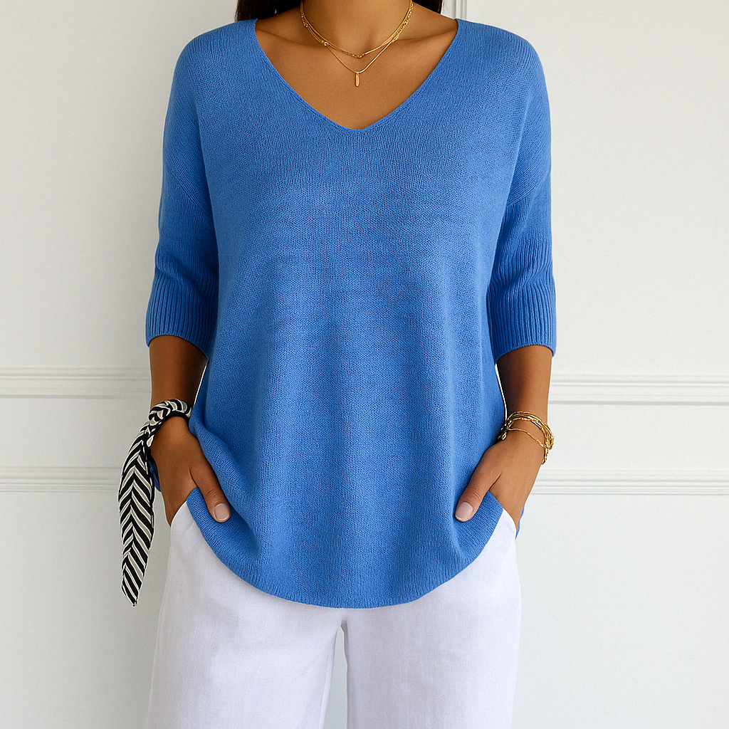 clara | v-neck short sleeve sweater navy