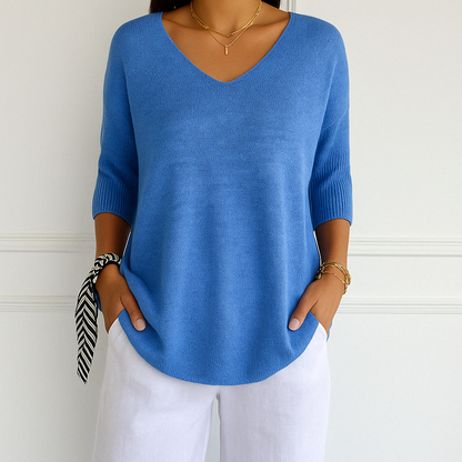 clara | v-neck short sleeve sweater navy