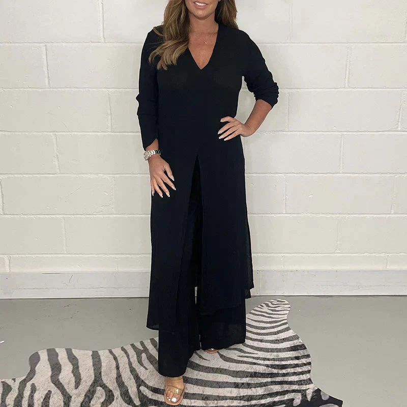 violet | relaxed two-piece loungewear set black