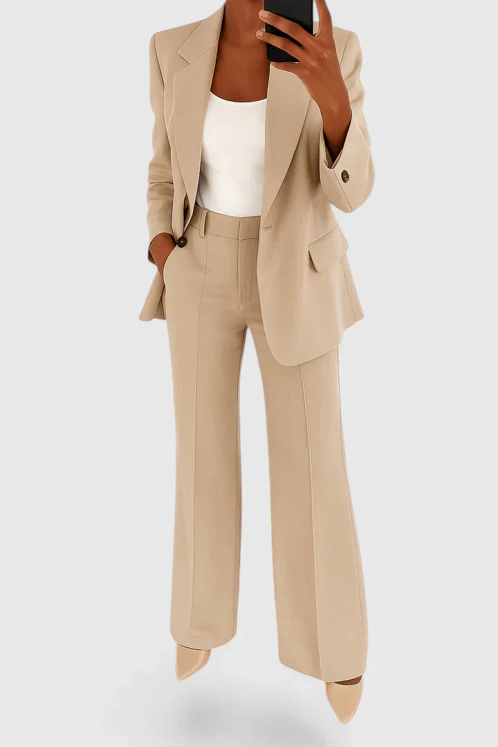 evie | tailored blazer and pant set beige