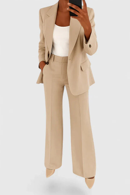evie | tailored blazer and pant set beige
