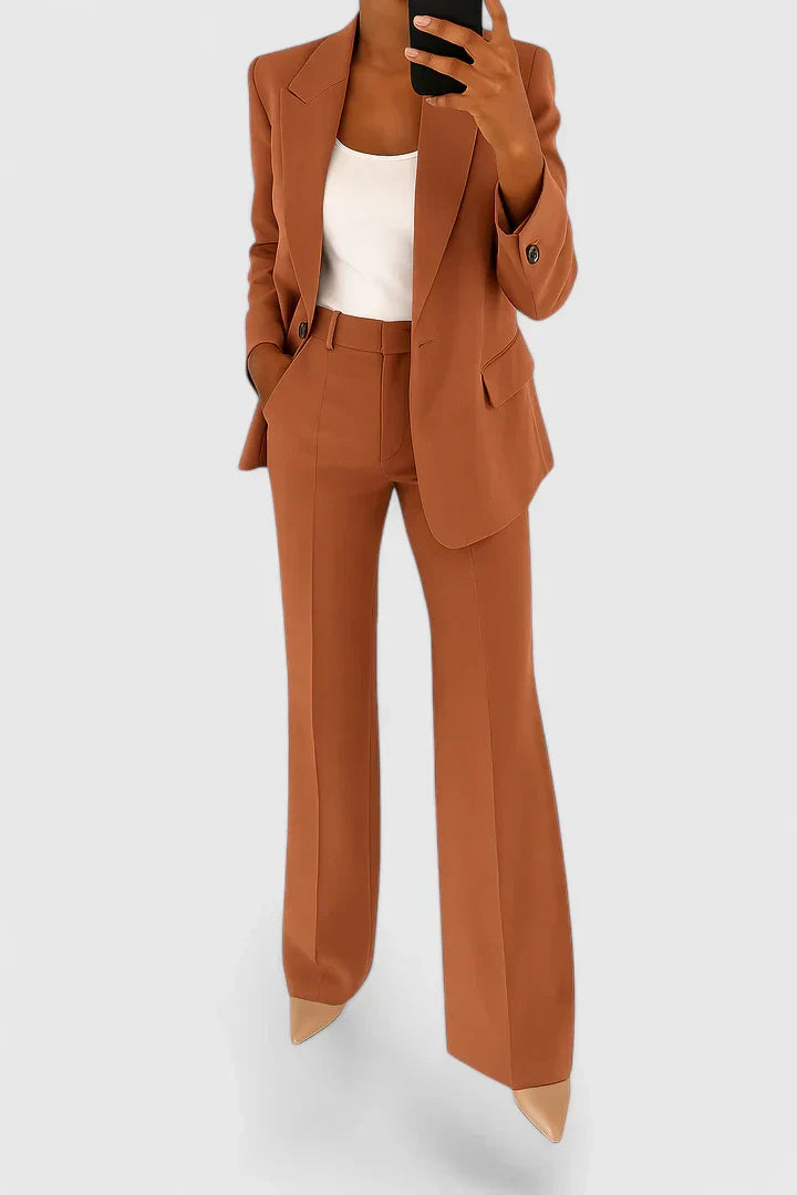evie | tailored blazer and pant set brown