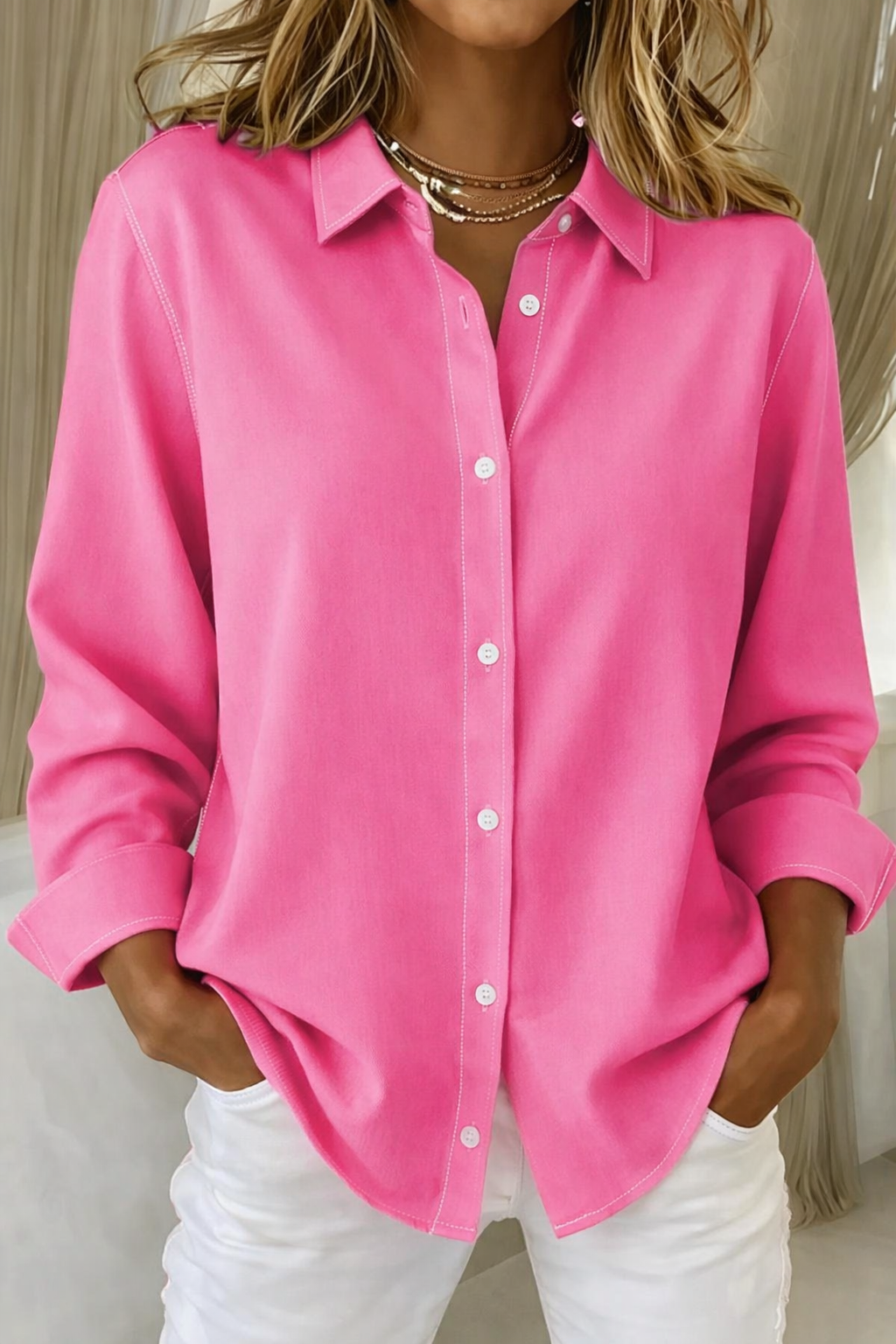 violet | relaxed button-front blouse fuchsia