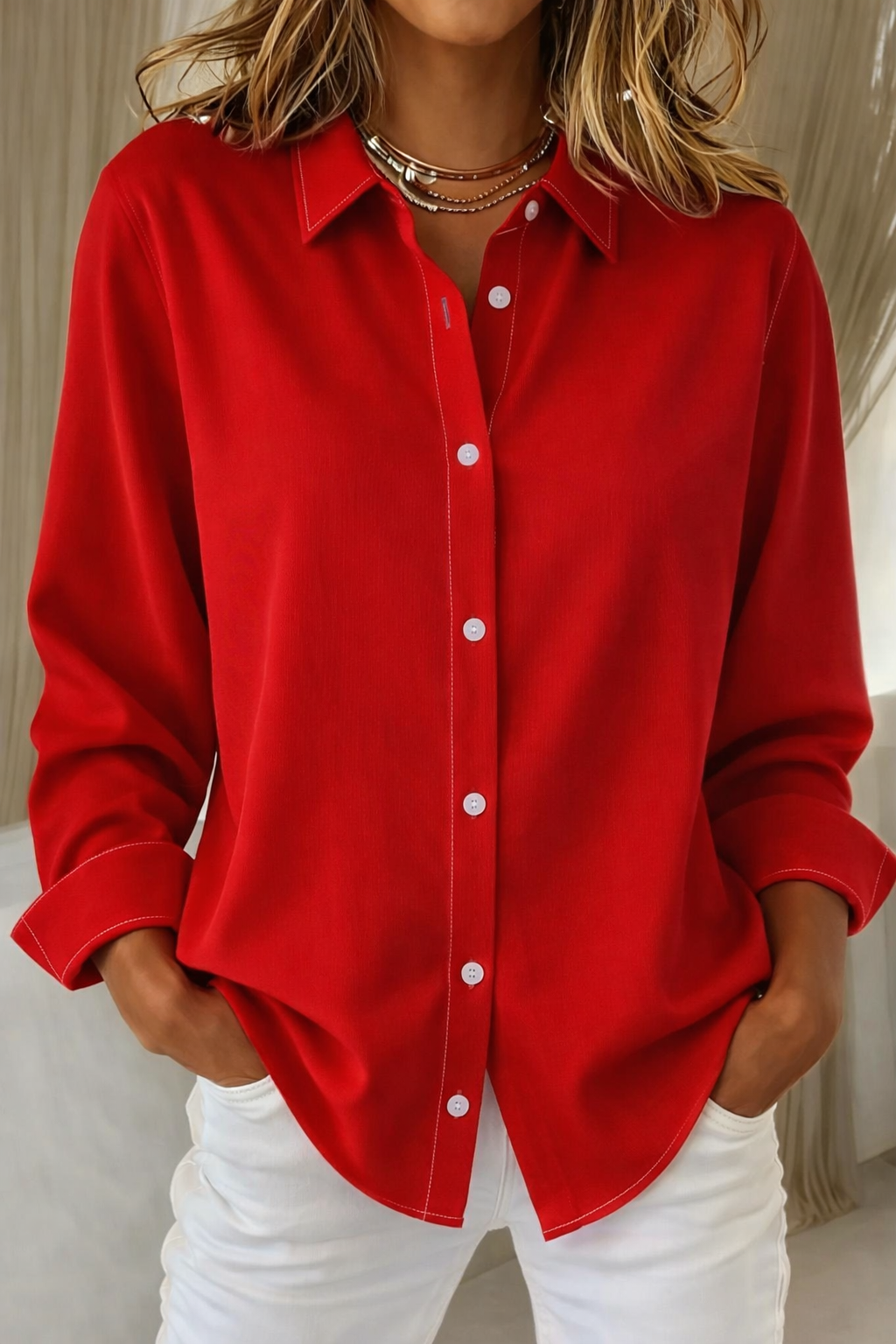 violet | relaxed button-front blouse red