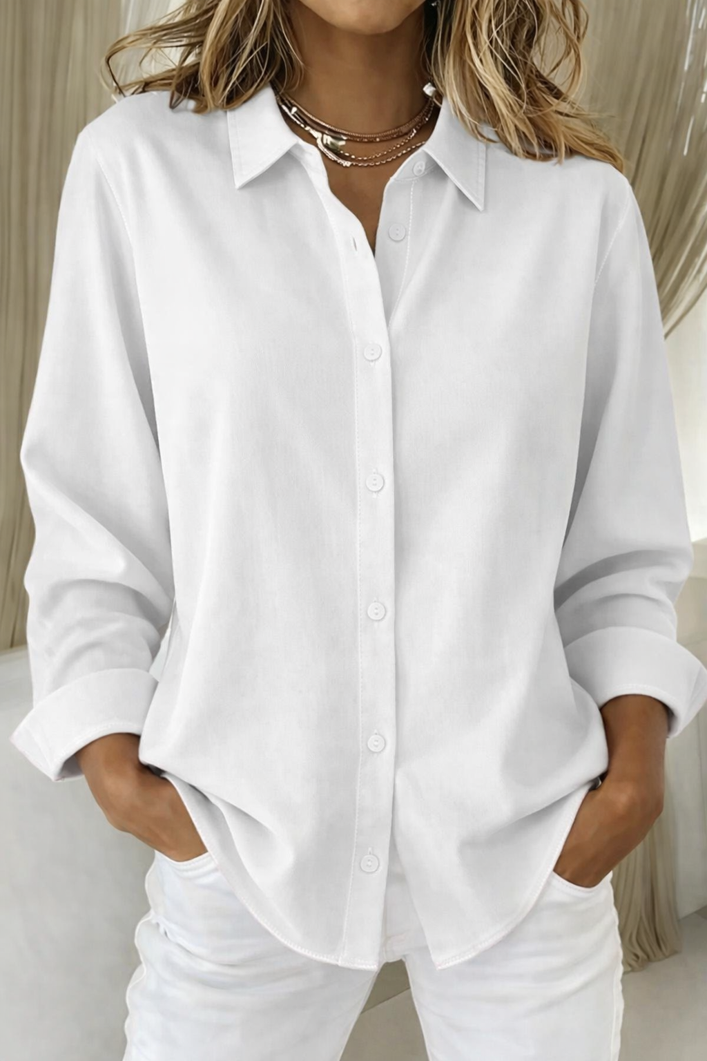 violet | relaxed button-front blouse white