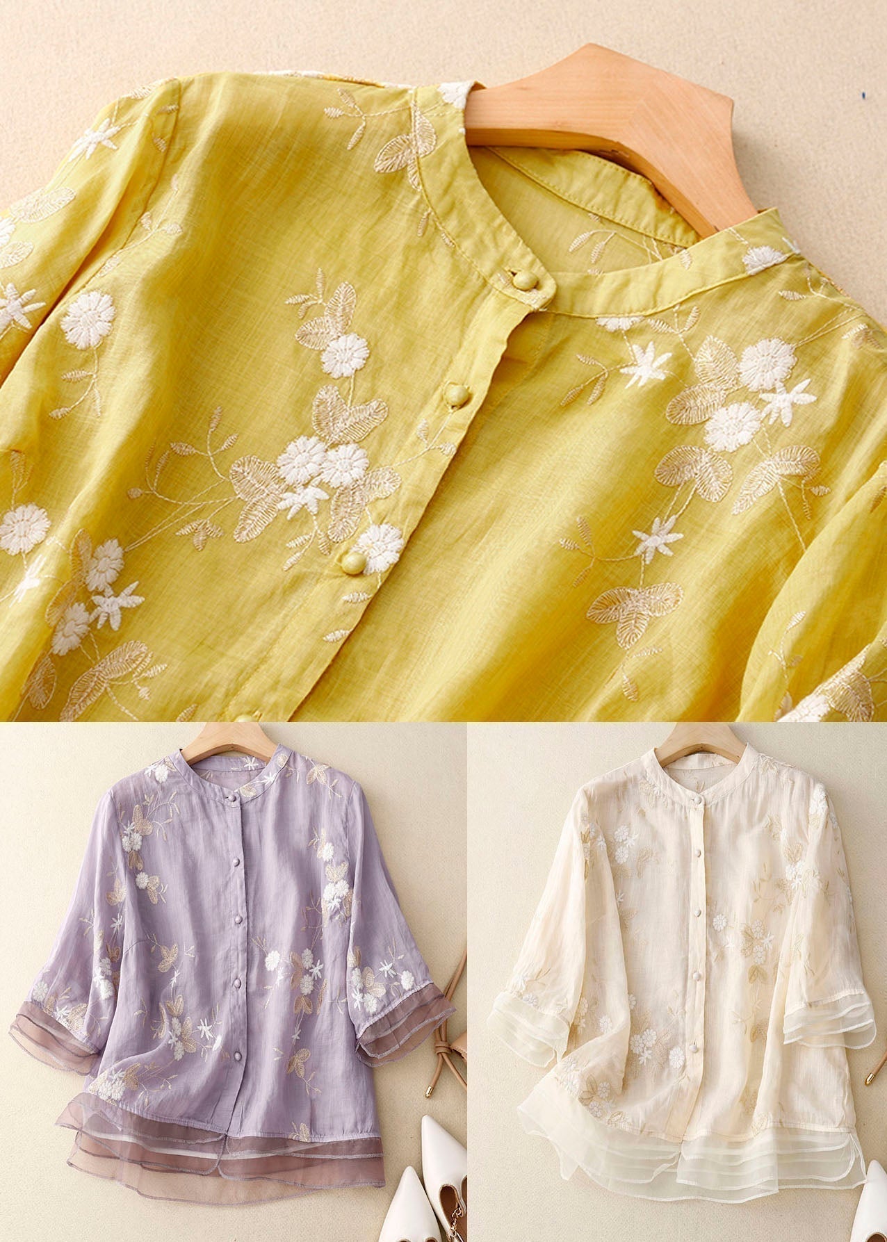 linen & bloom | floral embroidered relaxed linen blouse