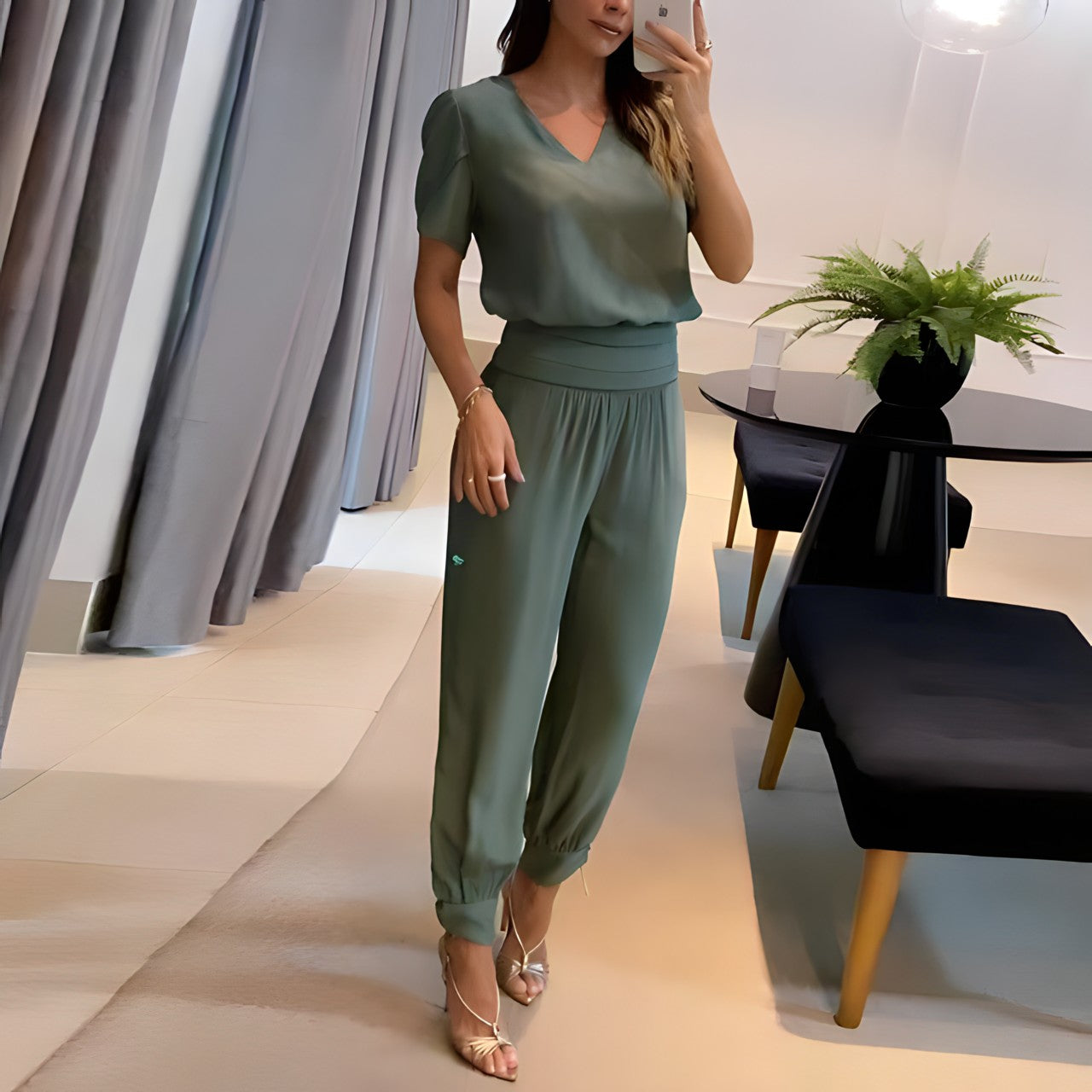 millie | relaxed shirt and trouser set green