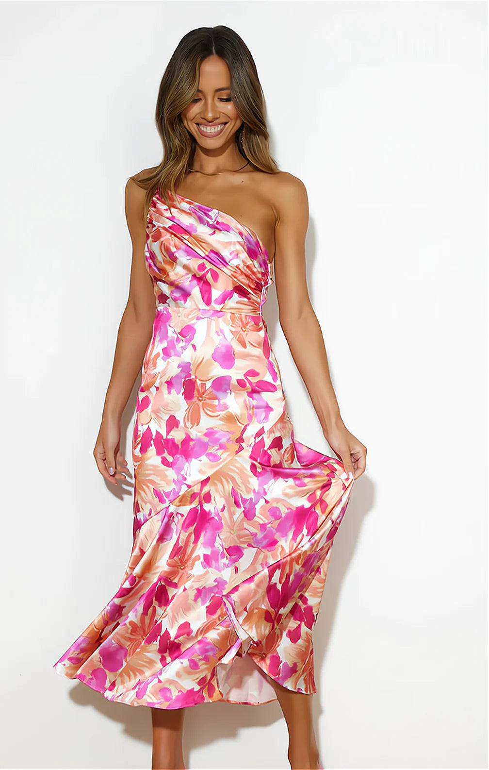 daisy | floral satin one-shoulder dress