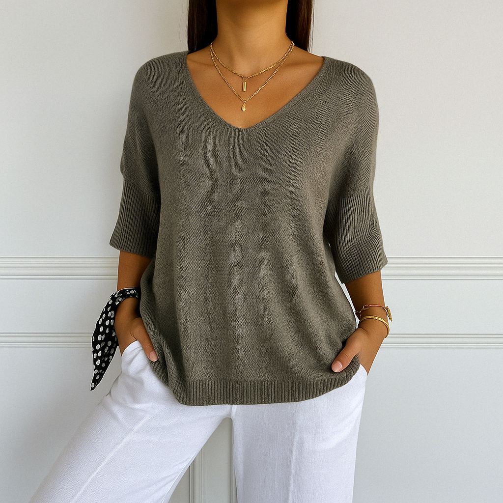 clara | v-neck short sleeve sweater charcoal