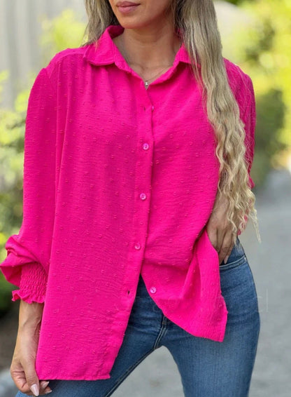 bonnie | swiss dot blouse with lantern sleeves rose