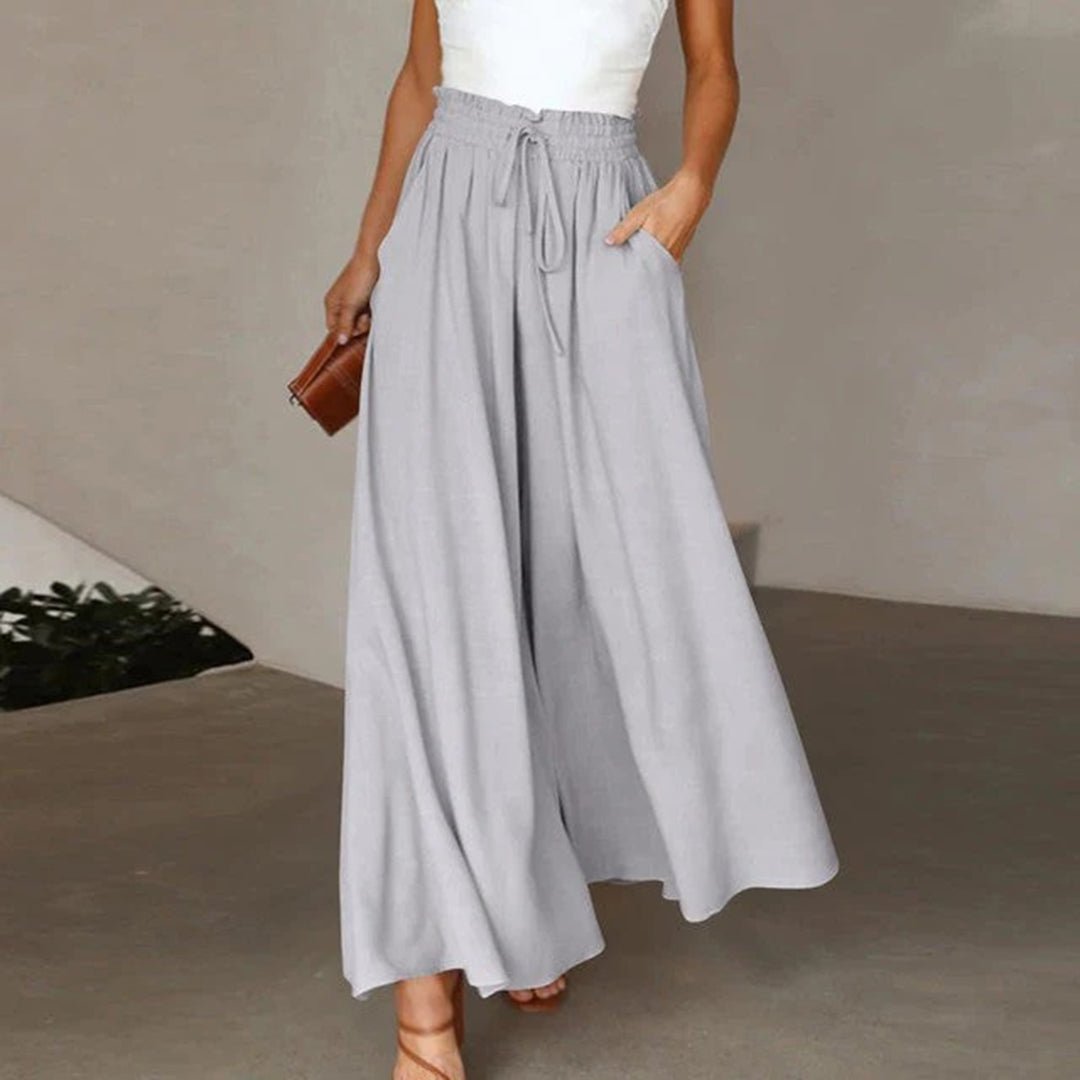 daisy | high waist wide leg pants with smocked drawstring gray
