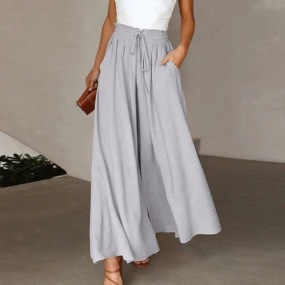 daisy | high waist wide leg pants with smocked drawstring gray