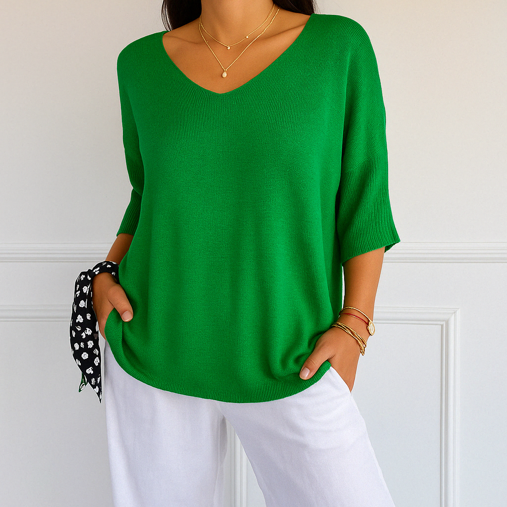 clara | v-neck short sleeve sweater moss