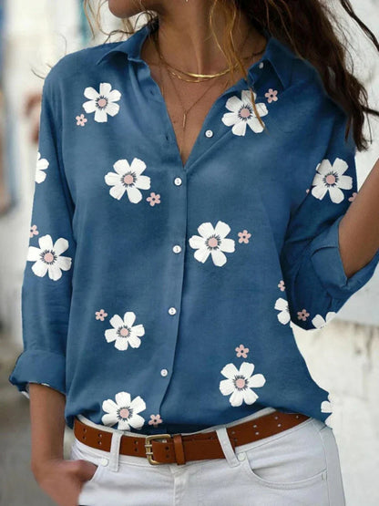 cora | floral button-up shirt blue