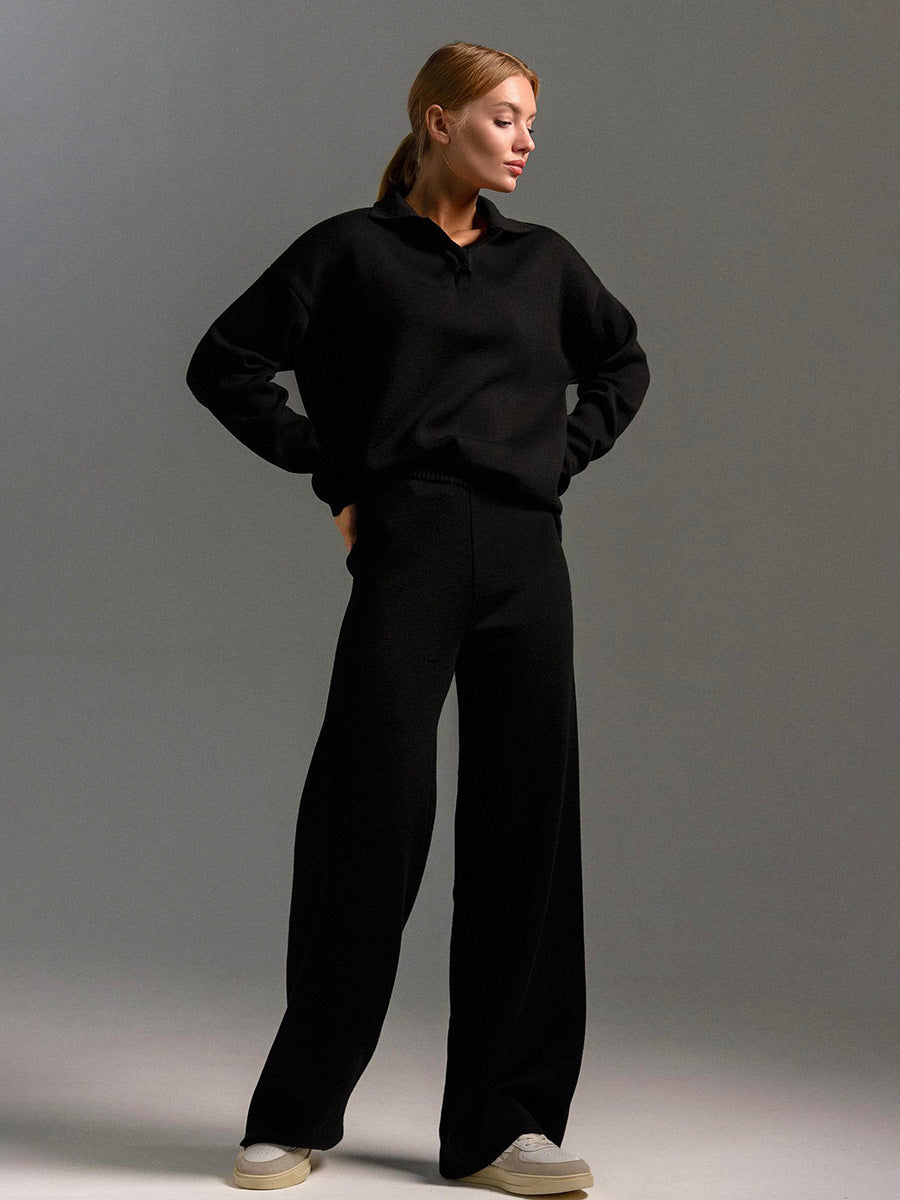 cecilia | collared relaxed lounge set black