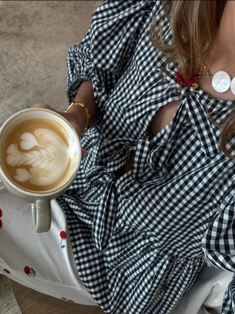 gisou puffed sleeve top with striped details