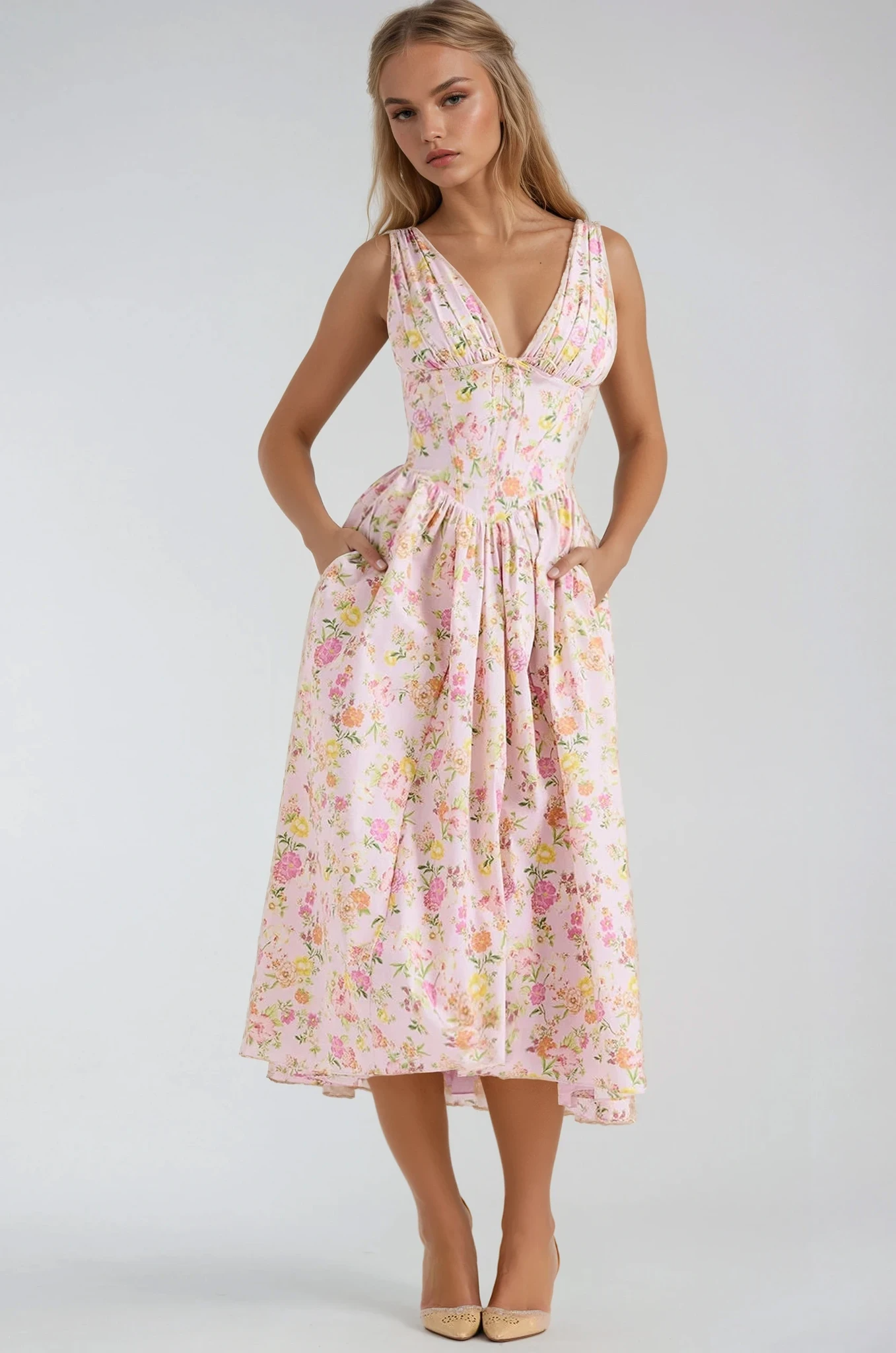 daisy | floral summer midi dress pink floral