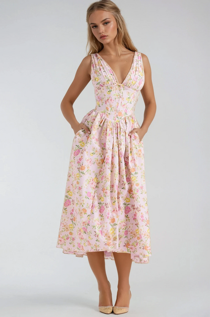 daisy | floral summer midi dress pink floral