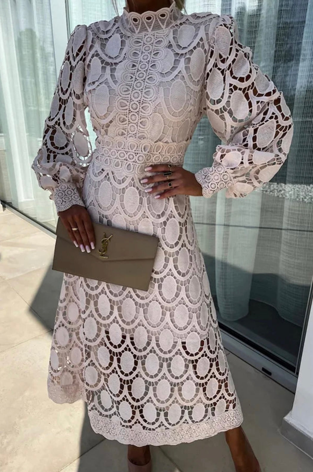 daisy | lace midi dress apricot