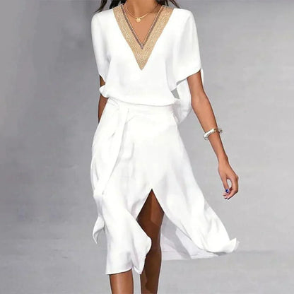 Bonnie | White Midi Dress with V-Neck