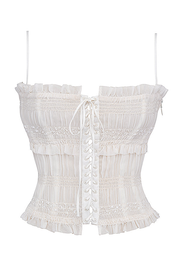 geralinde | ivory sequin corset top with adjustable lacing