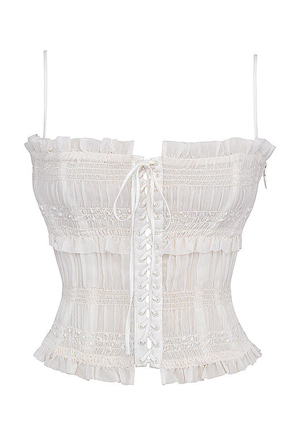 geralinde | ivory sequin corset top with adjustable lacing