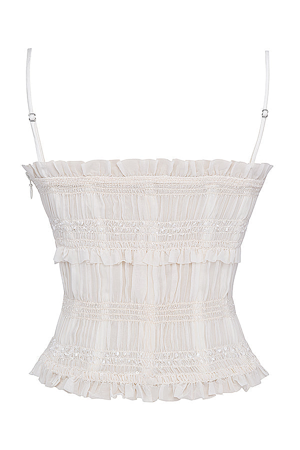 geralinde | ivory sequin corset top with adjustable lacing