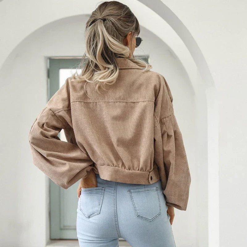 daisy | corduroy cropped bomber jacket with lantern sleeves
