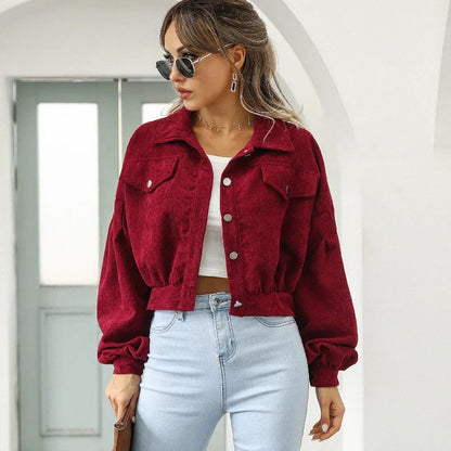 daisy | corduroy cropped bomber jacket with lantern sleeves