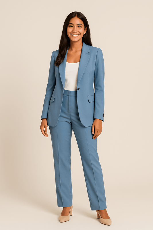 phoebe | tailored blazer and trouser set light blue
