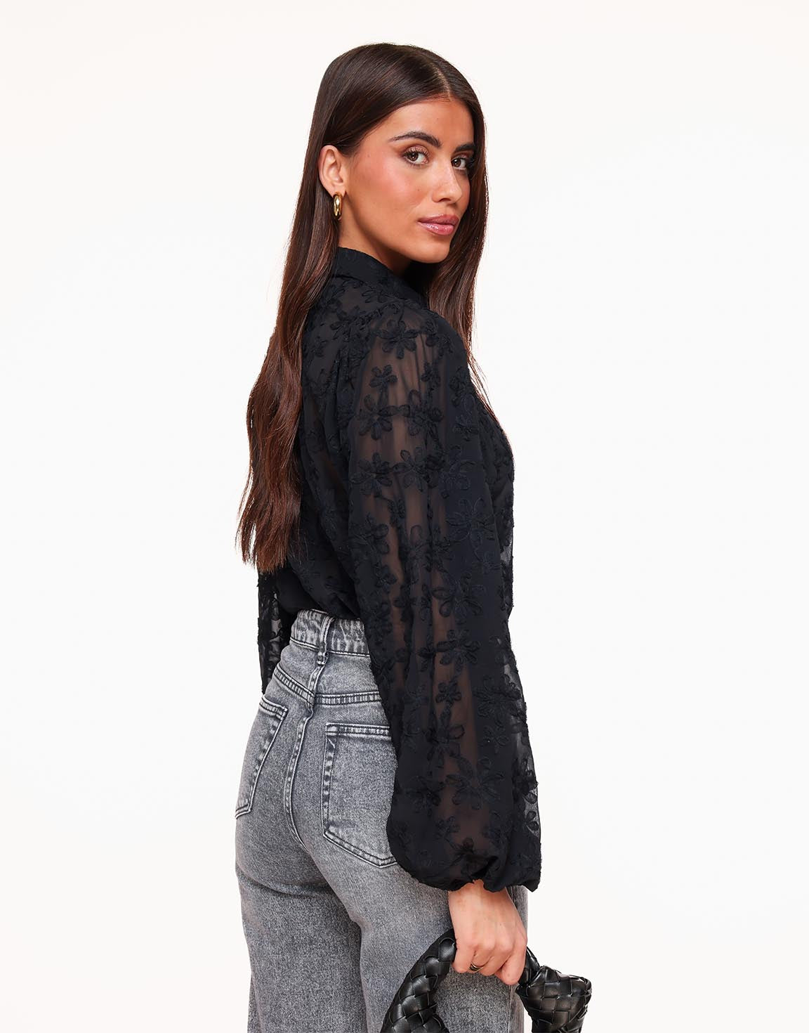 noir | sheer floral embroidered blouse