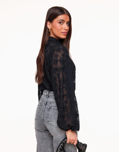 noir | sheer floral embroidered blouse